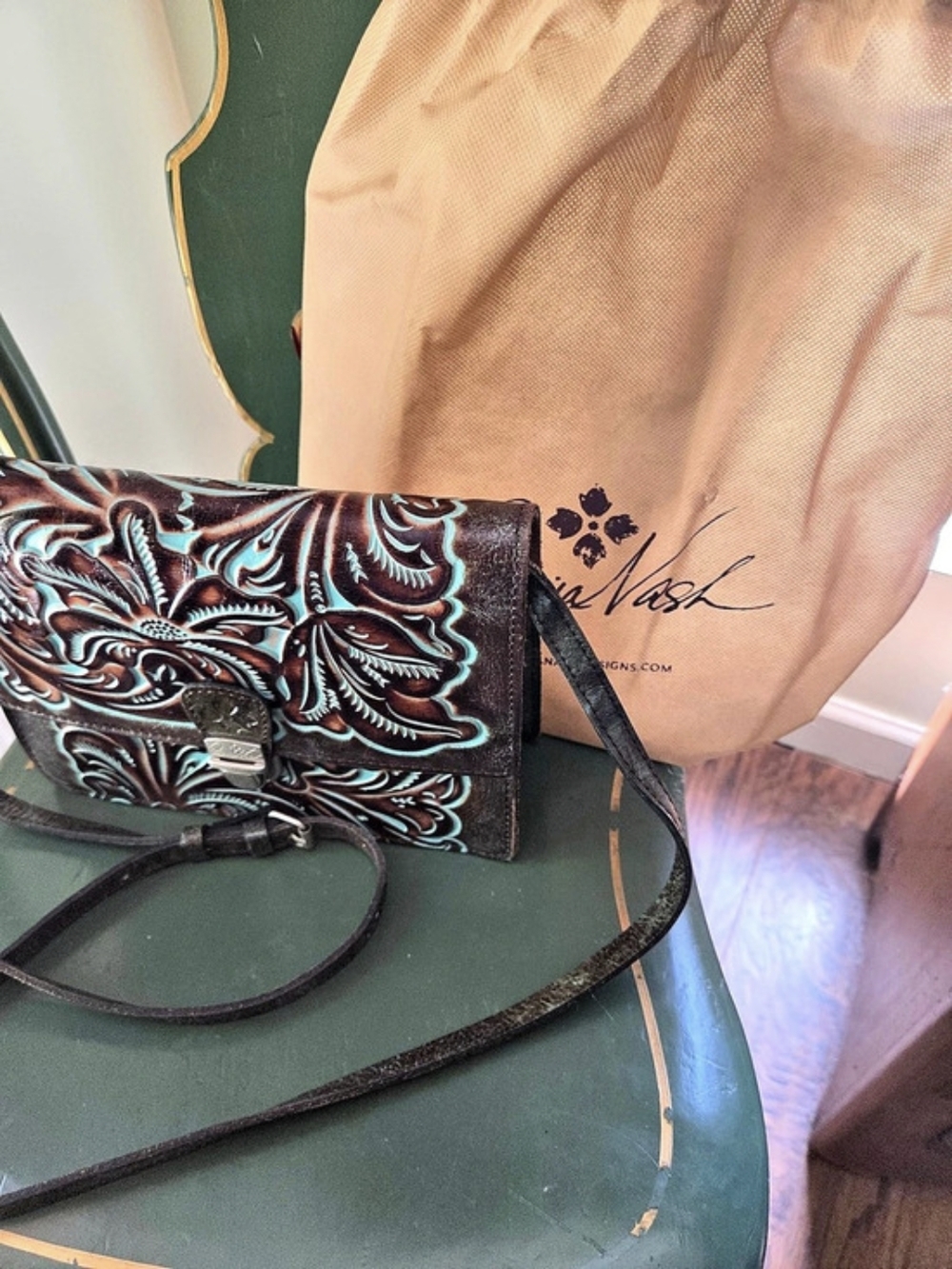 Patricia Nash Locri Tooled Leather Crossbody In Great Condition